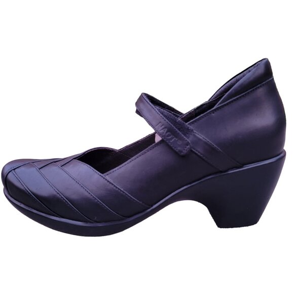 Naot Mary Jane Black Smooth Leather Pump Layered Vamp Adjustable Strap 38 - Picture 6 of 9